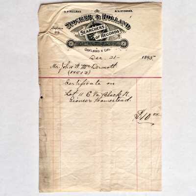 Bill for certificate of title search for 2066 San Jose Ave., 1895
