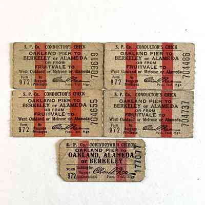 Ferry Boat tickets from Oakland to Berkeley or Alameda, 1930s