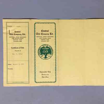 Certificate of Title, 1121 Versailles Ave, 1934