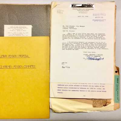 Folder re. Police and Fire Department Pensions, 1951-1952