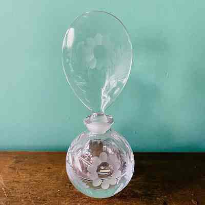 Crystal perfume bottle and stopper with incised floral design, c. 1950s