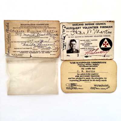 WWII draft and identification cards of Charles Martin, c. 1942