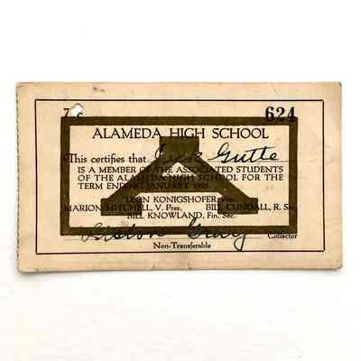 Alameda High School Student ID Card of Jack C. Gutte, 1925