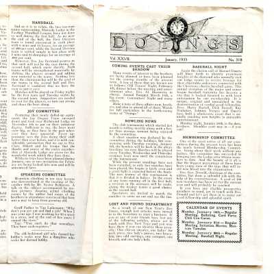 'Doings' newsletter of the Elks Lodge, January 1935.