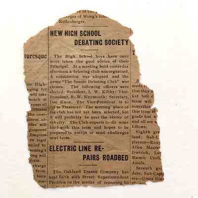 Newspaper clipping 'New High School Debating Society', 1901
