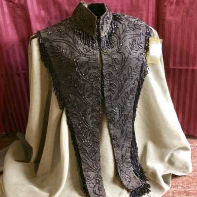 Capelet black faille collar with black glass beading, late 1880s, early 1990's