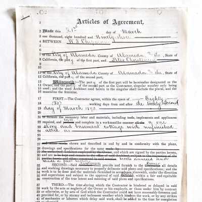 Articles of Agreement, for construction 1290 Weber Street, 1893