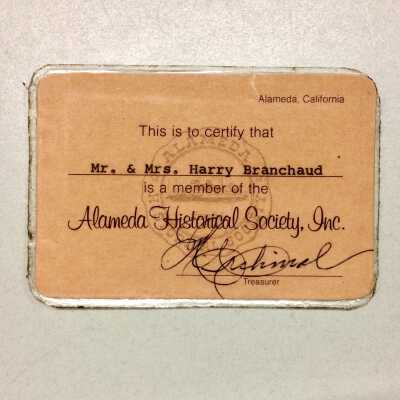 Alameda Historical Society Membership card, c. 1970s