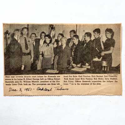 Clipping about Juvenile Court Judges being sworn in, 1951