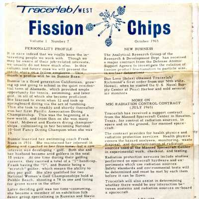 'Fission Chips' for October 1965 with biography of Bunny Fergus Russ