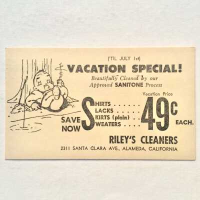 Advertising postcard Riley's Cleaners, 1951
