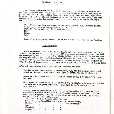 Genealogical informtion relating to the Sturtevant family, c. 1998