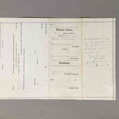 Summons regarding judgement on property in Alameda township, 1869