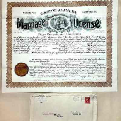 Marriage Certificate John F. Hanson and Emilyn Jost, 1913