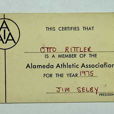 Membership card for the Alameda Athletic Association issued to Otto Rittler, 1975