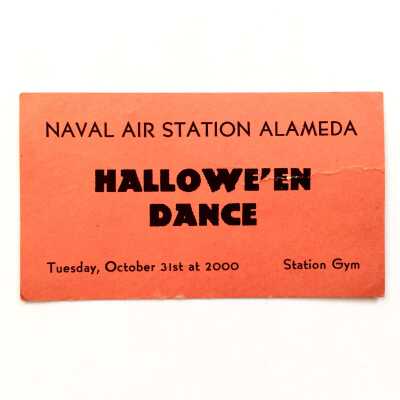 Ticket to a Halloween dance at the Gym, US Naval Air Station, c. 1940s