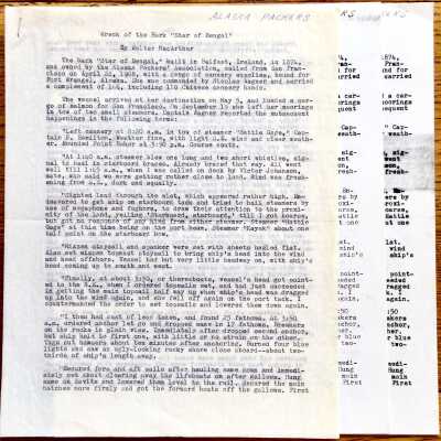 Report 'Wreck of the Bark Star of Bengal' by Walter MacArthur, prior to 1999