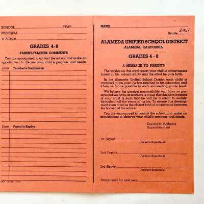 Unused Report Card Form for Grades 4-8, prior to 1999