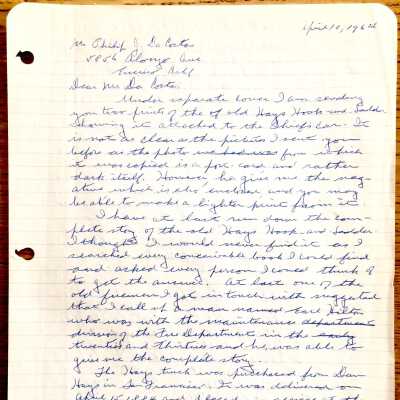 Report about a Hays Hook-and-Ladder truck used by the Fire Dept., 1964