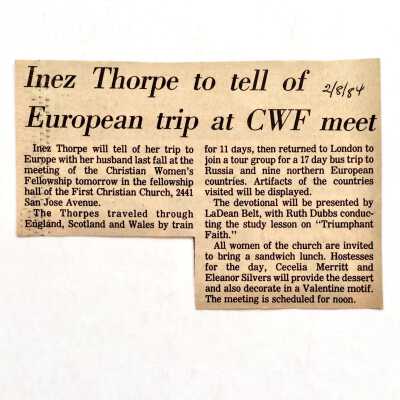 Clipping about a presentation given by Inez Thorpe, 1984