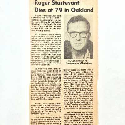Clipping 'Roger Sturtevant Dies at 79 in Oakland', 1982
