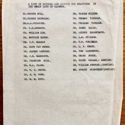 List of early Alameda doctors and dentists