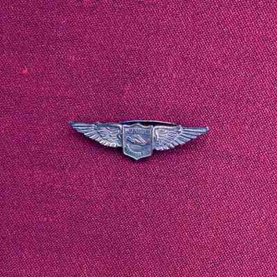 Silver-plated medal with wings, issued by Leo Purcell Swimming School, c. 1930s