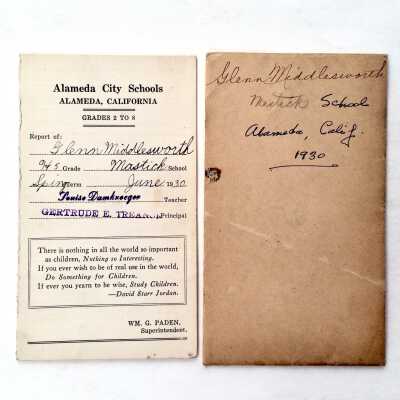 Envelope and Report Card Mastick School, Spring session 1930