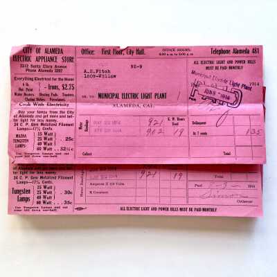 Receipts from the Municipal Electric Light Plant, 1914-1916