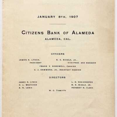 Advertisement pamphlet Citizens Bank of Alameda, 1907