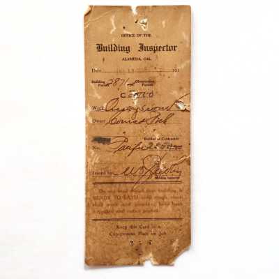 Building inspector's permit card from 2052 Pacific Ave, 1915