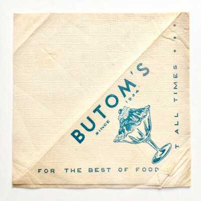 Advertising paper napkin from Butom's restaurant, 1934