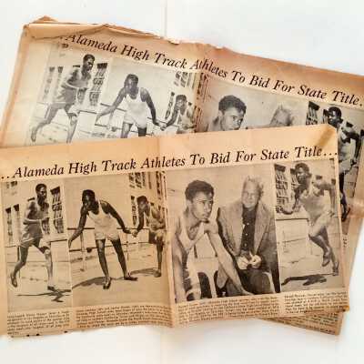 Copies of clipping 'Alameda High Track Athletes bid for state title, 1952