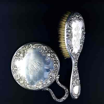 Stirling silver Mirror and brush of Neil & Maude Macdonald, early 1900s