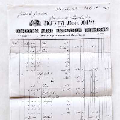Receipt for materials from the Independent Lumber Co, 1890