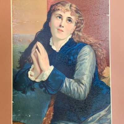 Print of a young woman in prayer pose, 'Devotion', c. 1880s