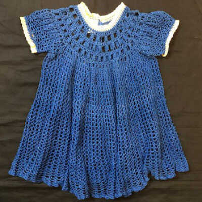 Dark Blue Crocheted dress with white trim, c. 1940s