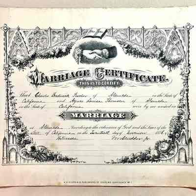 Marriage Certificate of Charles F. Fischer to Agnes L. Thomson, 1886