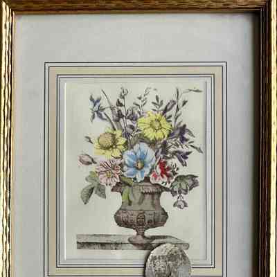 Framed print of a bouquet of flowers in a vase, c. 1930