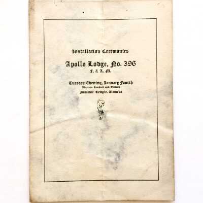 Program Installation of Officers for 1916, Apollo Lodge 396 (Masons), 1916