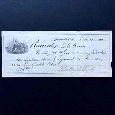 Receipt for house payment for 3261 Garfield Ave, 1911