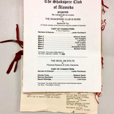 Scripts for 'The Shakspere Club', by Bertha M. Toy, 1895-prior 2015
