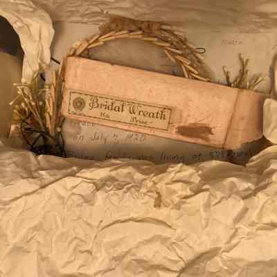 Veil Ornament in box from wedding of Grace H. Bailey to Robert A. Waites, 1920