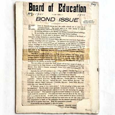 Board of Education Flyer about bond issue for High School, 1901