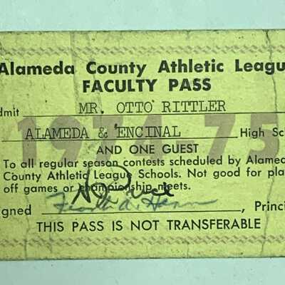 Membership card Alameda County Athletic League of Otto Rittler