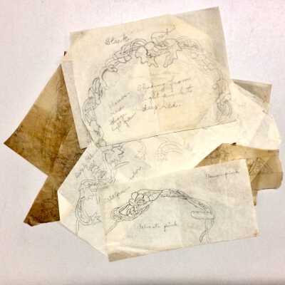Pencil tracings or patterns for china decorations used by Elizabeth Thomas, c. 1900
