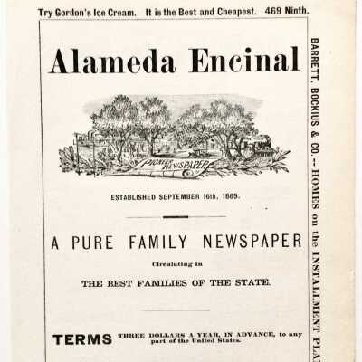 Flyer advertising Alameda Encinal newspaper, 1878