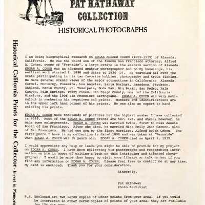 Photocopied biographical information about Pat Hathaway, prior 2005