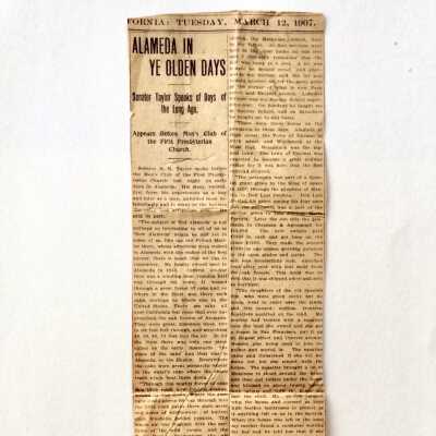 Newpaper clipping about speech 'Alameda in Ye Olden Days', by E. K. Taylor, 1907