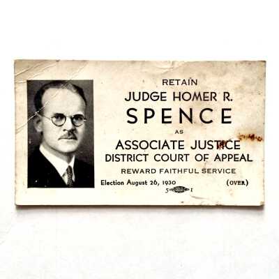 Business Card for Re-election of Judge Homer R. Spence, 1930